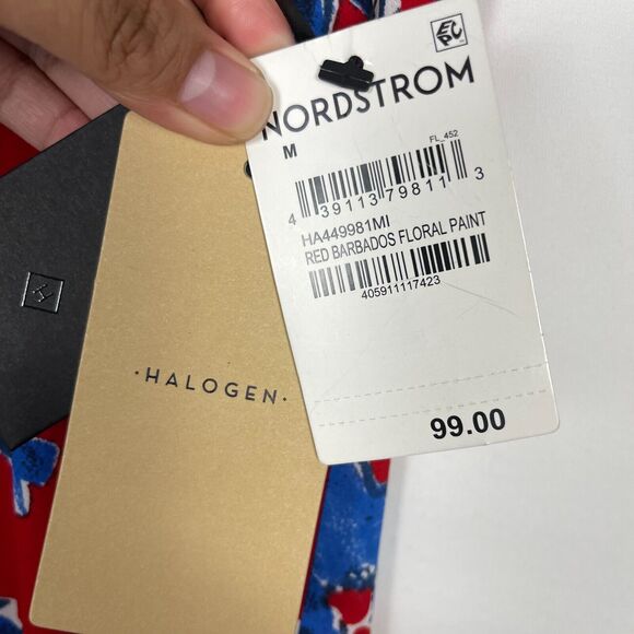 NWT Halogen Midi Dress Floral Size Medium Red Crepe Chiffon Tiered Stretch Waist - Picture 7 of 12